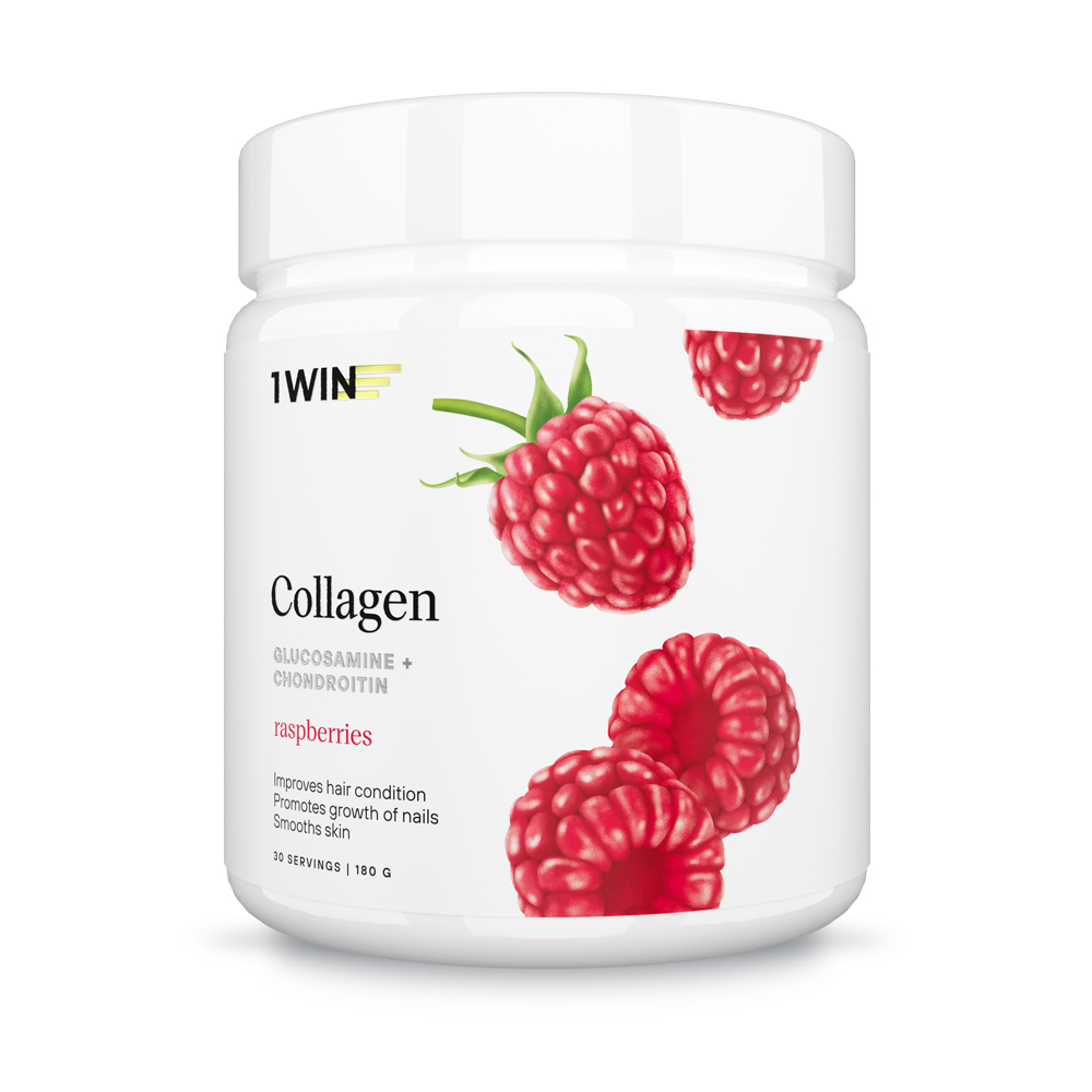 1WIN COLLAGEN + ХОНДРОИТИН + ГЛЮКОЗАМИН, МАЛИНА пор. 180г Россия Ванвин
