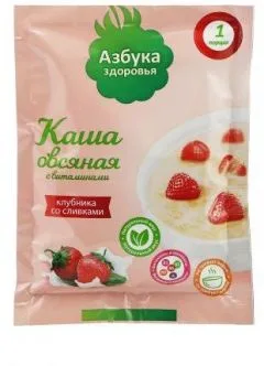 АЗБУКА ЗДОРОВЬЯ КАША ОВСЯНАЯ БЫСТРОГО ПРИГОТОВЛЕНИЯ 40г клубника со сливками Россия Полинка ООО