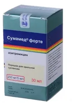 СУМАМЕД ФОРТЕ пор. д/сусп. (фл) 200мг/5мл 16,74г/15мл банан Хорватия Pliva